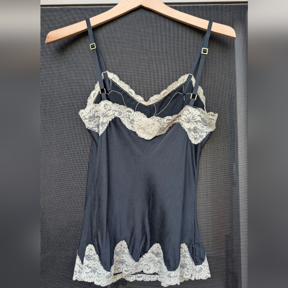 Express Design Studio Silk Blend Lace Cami Tank Top Black Cream Vtg Y2K XS - Picture 6 of 8